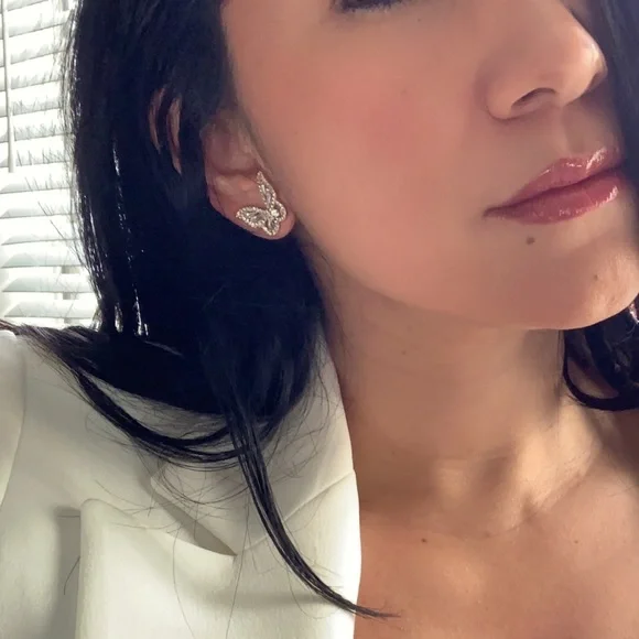 Butterfly Rhinestones Sterling silver needle earrings - Picture 2 of 6